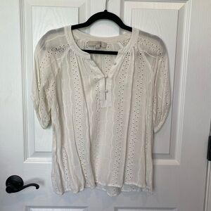 LOFT Ivory Eyelet Blouse